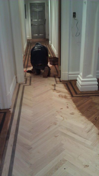 Hardwood floor stain application